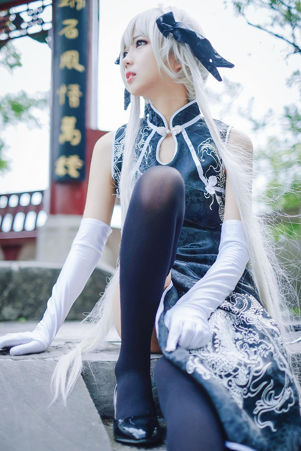 黑丝旗袍美女cosplay缘之空春日野穹图片