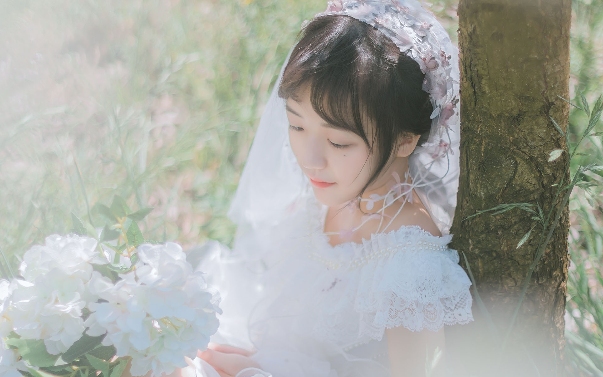 清纯美女唯美婚纱照户外写真高清壁纸