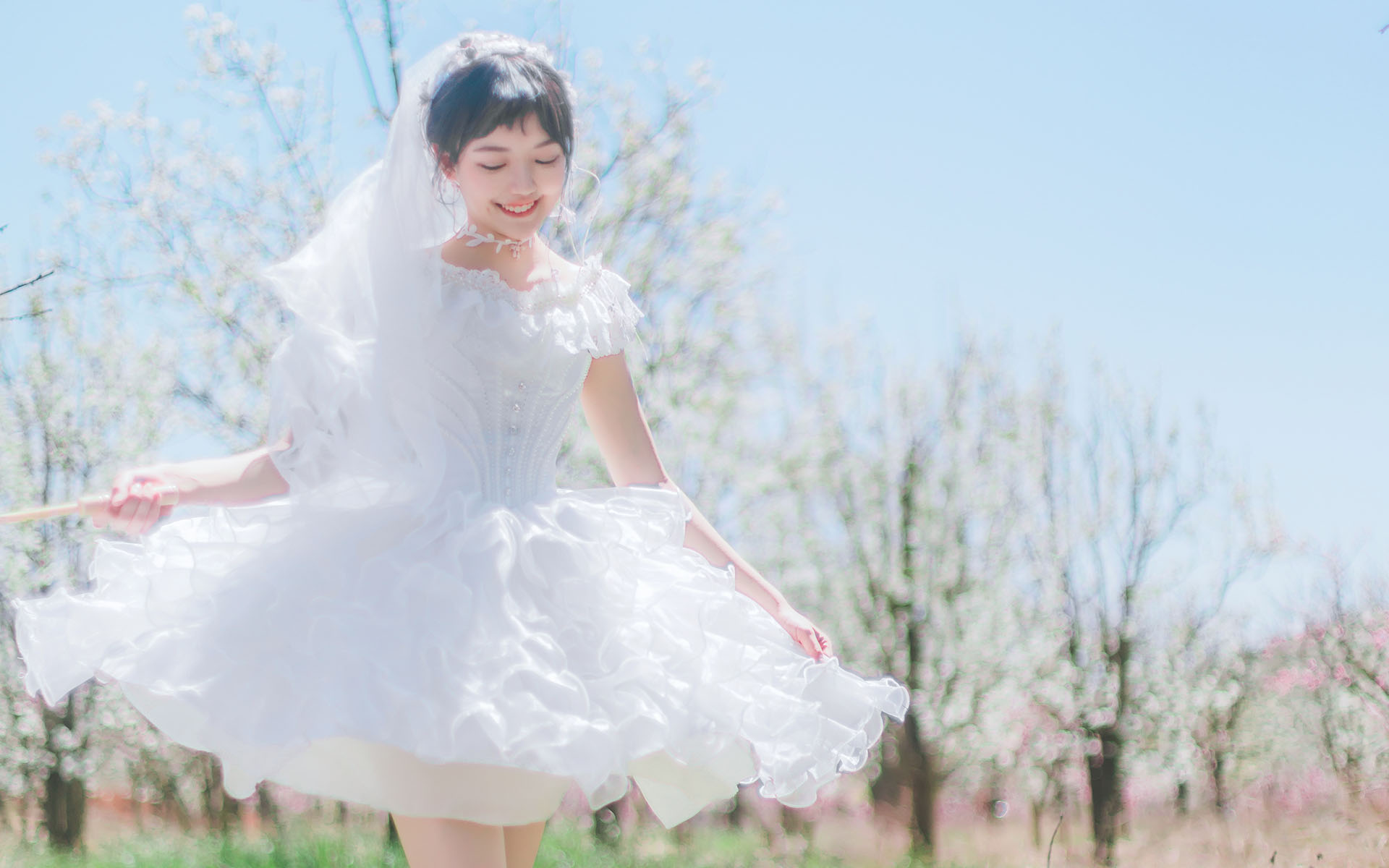 清纯美女唯美婚纱照户外写真高清壁纸