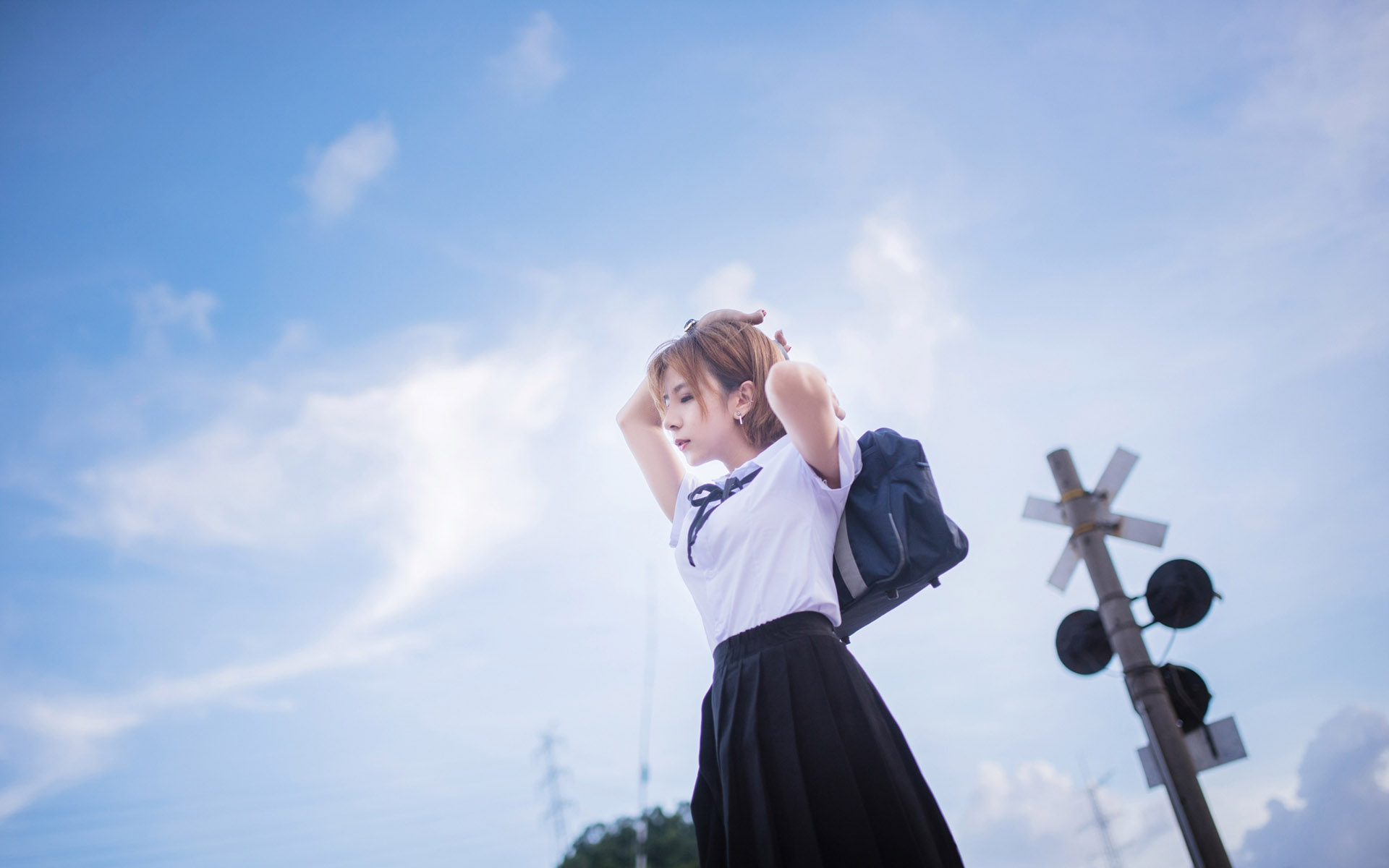 性感JK制服少女唯美户外写真高清壁纸