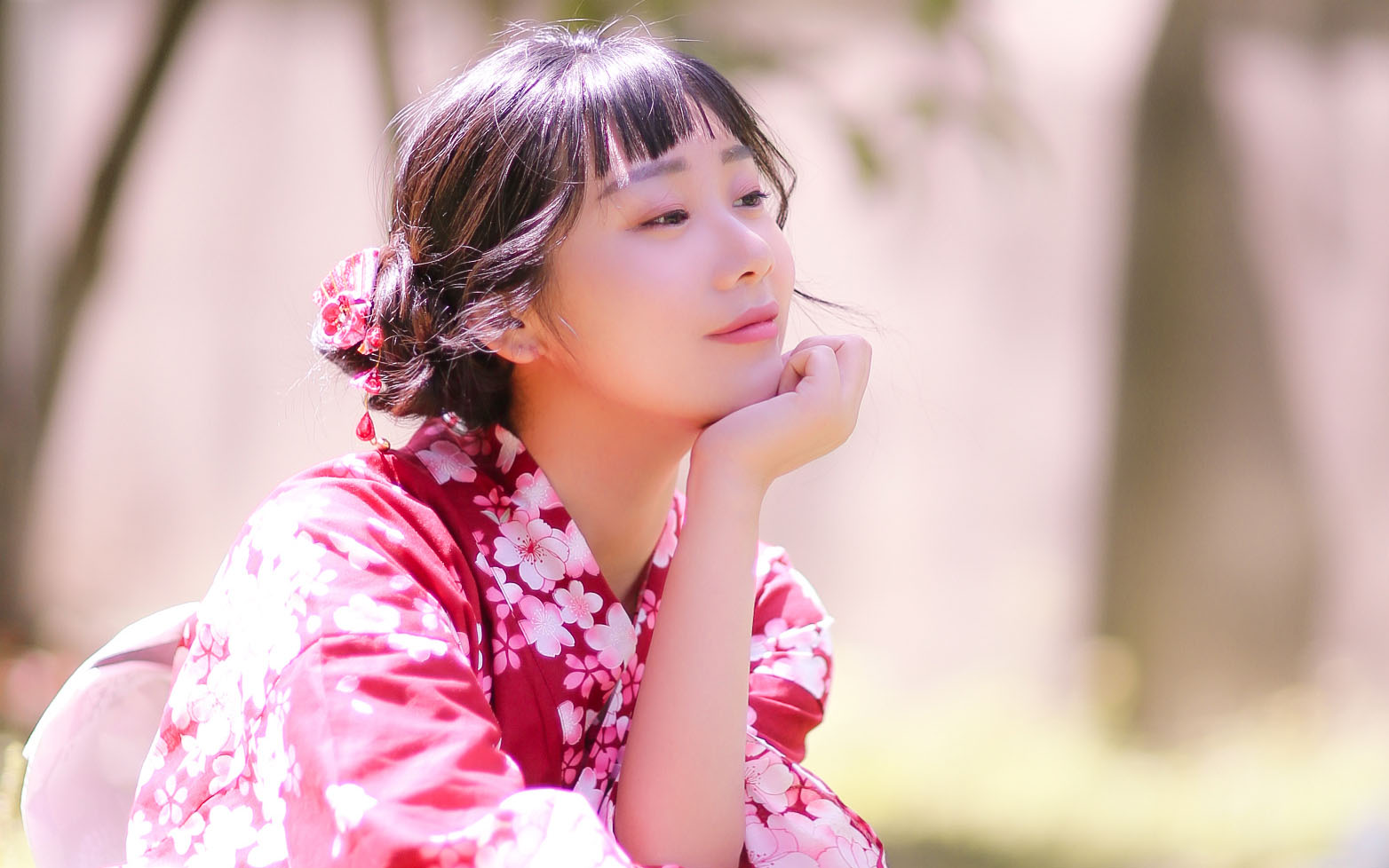 甜美古装和服美女唯美高清桌面壁纸