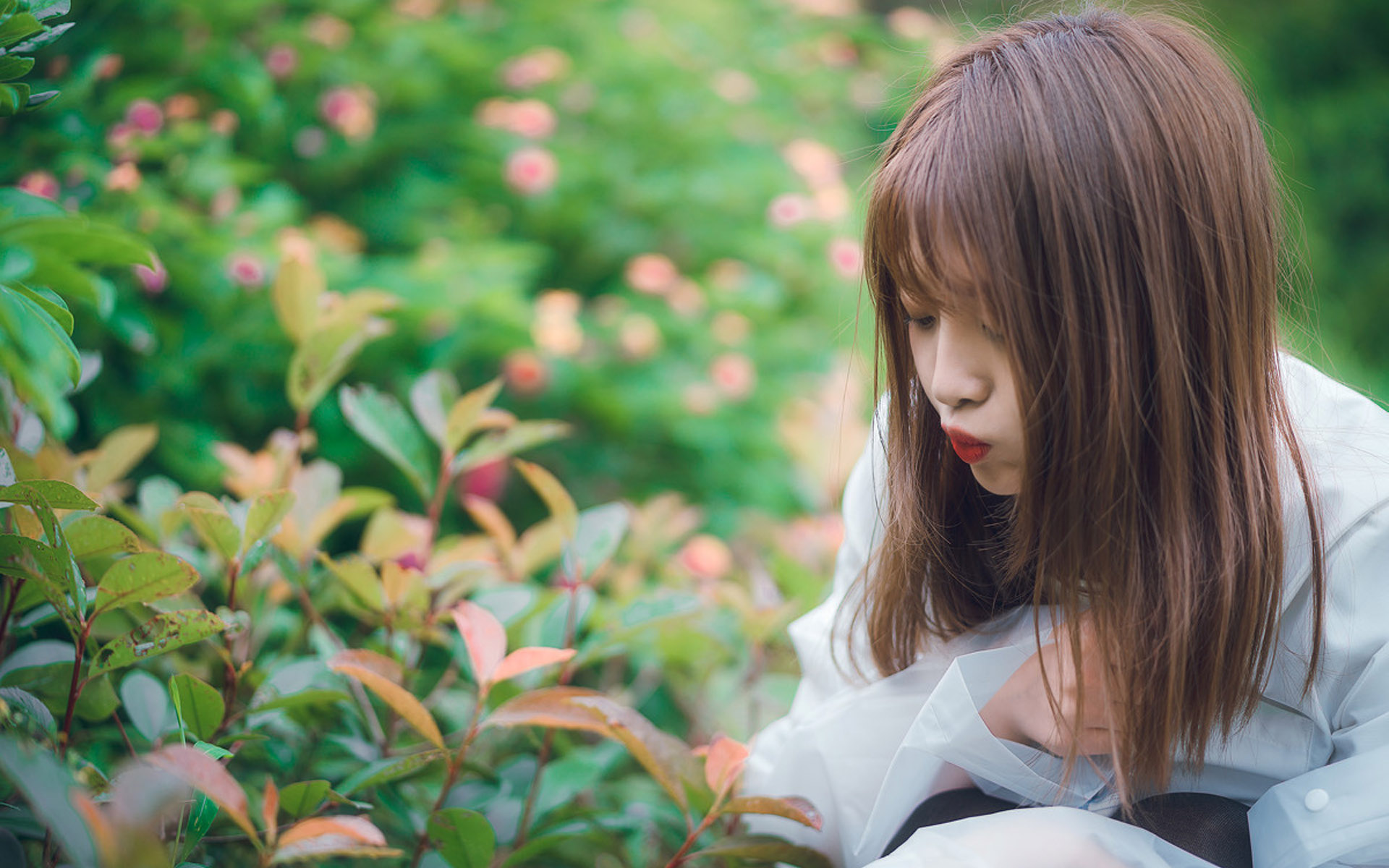 清纯美女户外养眼写真图片桌面壁纸