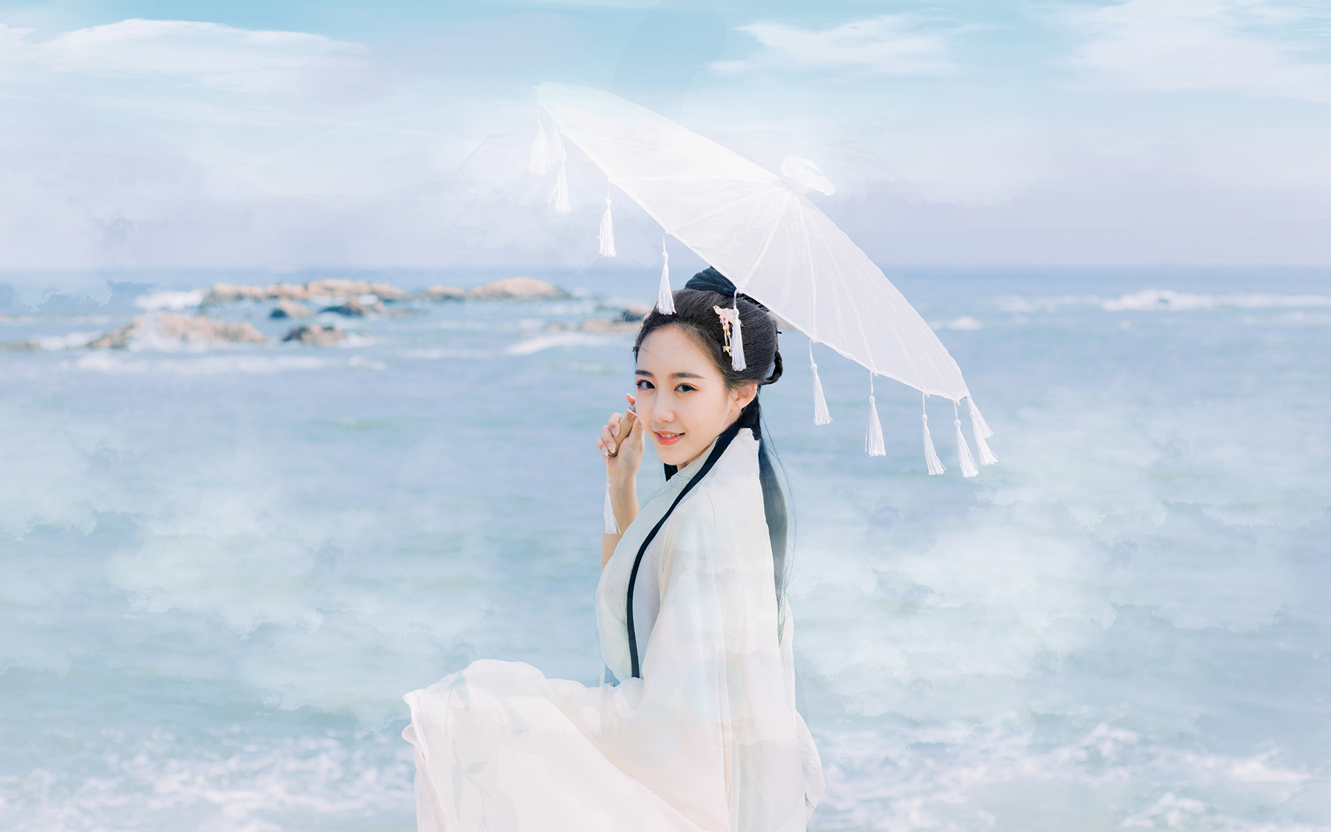 白衣仙气古装美女高清桌面壁纸