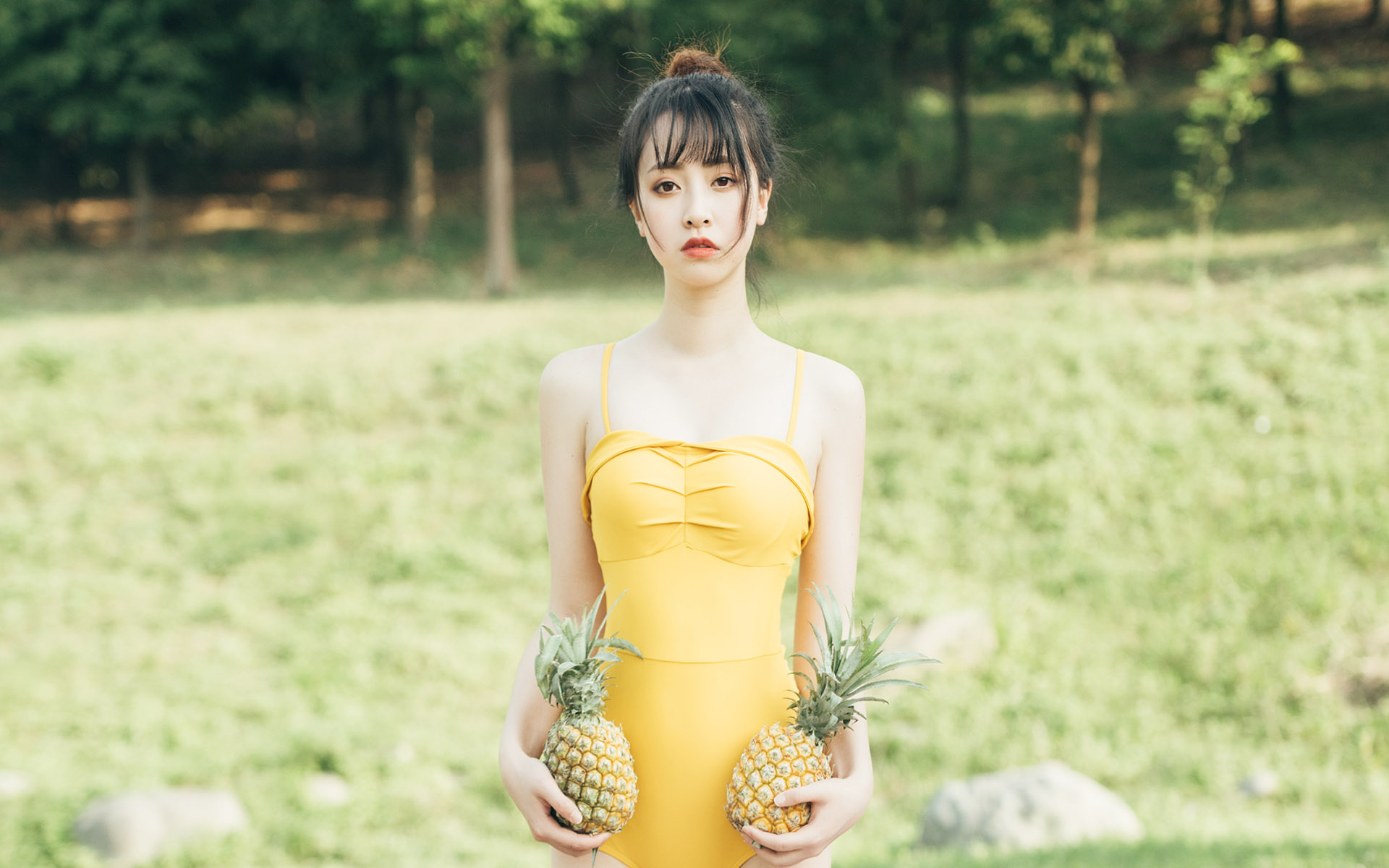 丸子头少女夏日清凉写真图片壁纸