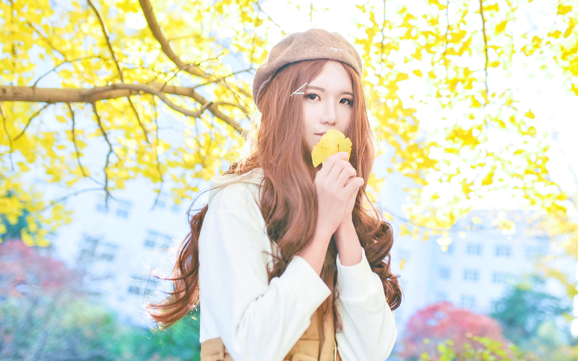 秋日清纯美女唯美高清桌面壁纸