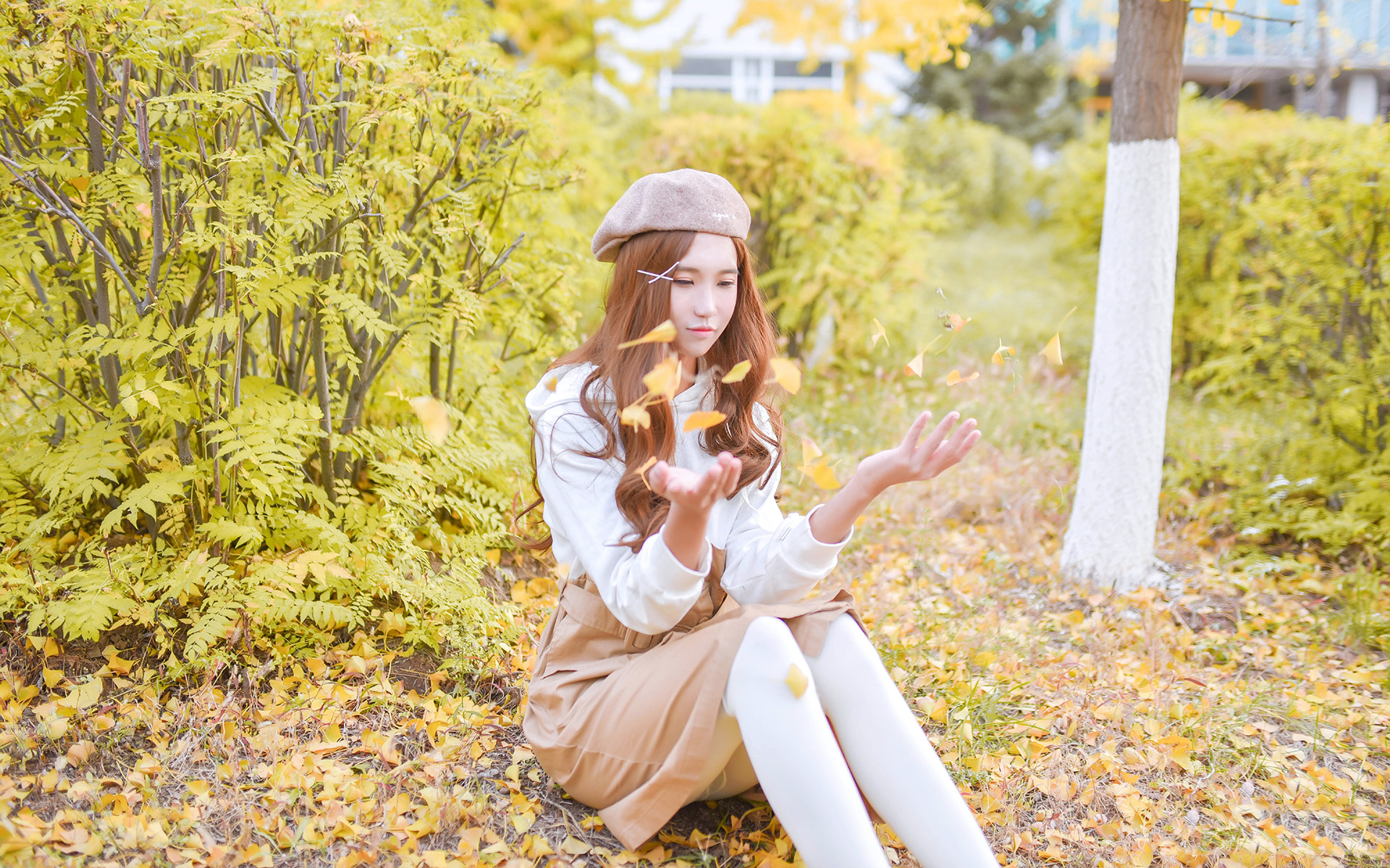 秋日清纯美女唯美高清桌面壁纸