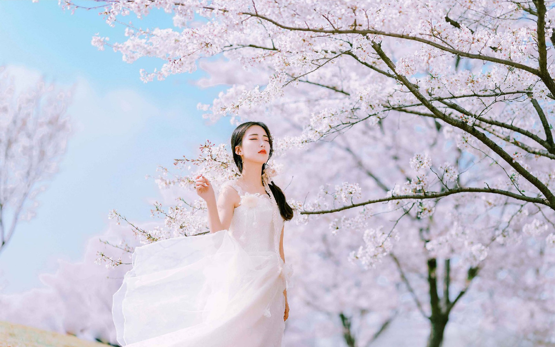 清纯仙气纱裙美女高清桌面壁纸
