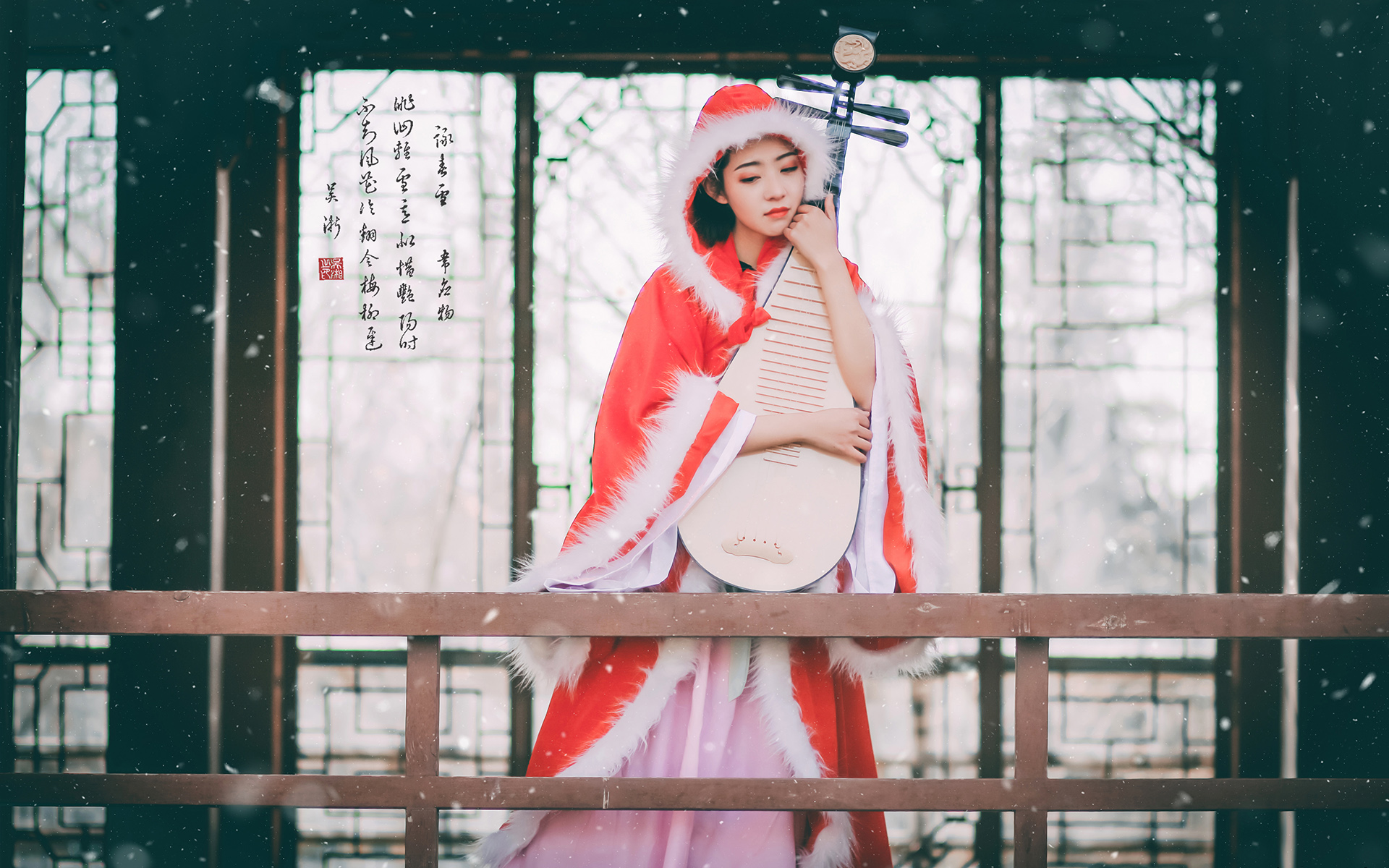 可爱清纯古装美女冬日高清桌面壁纸